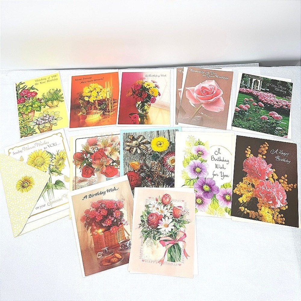 Birthday Card Greeting Card LOT Floral Vintage Style Stationery Ephemera